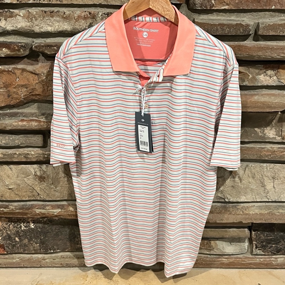 The Southern Shirt Company Polo - Peach and White Stripes